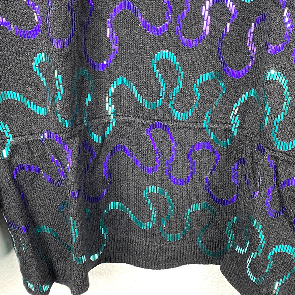 St. John Neiman Marcus Top Size 8 Womens Black with Purple Teal Sequin - Picture 3 of 11